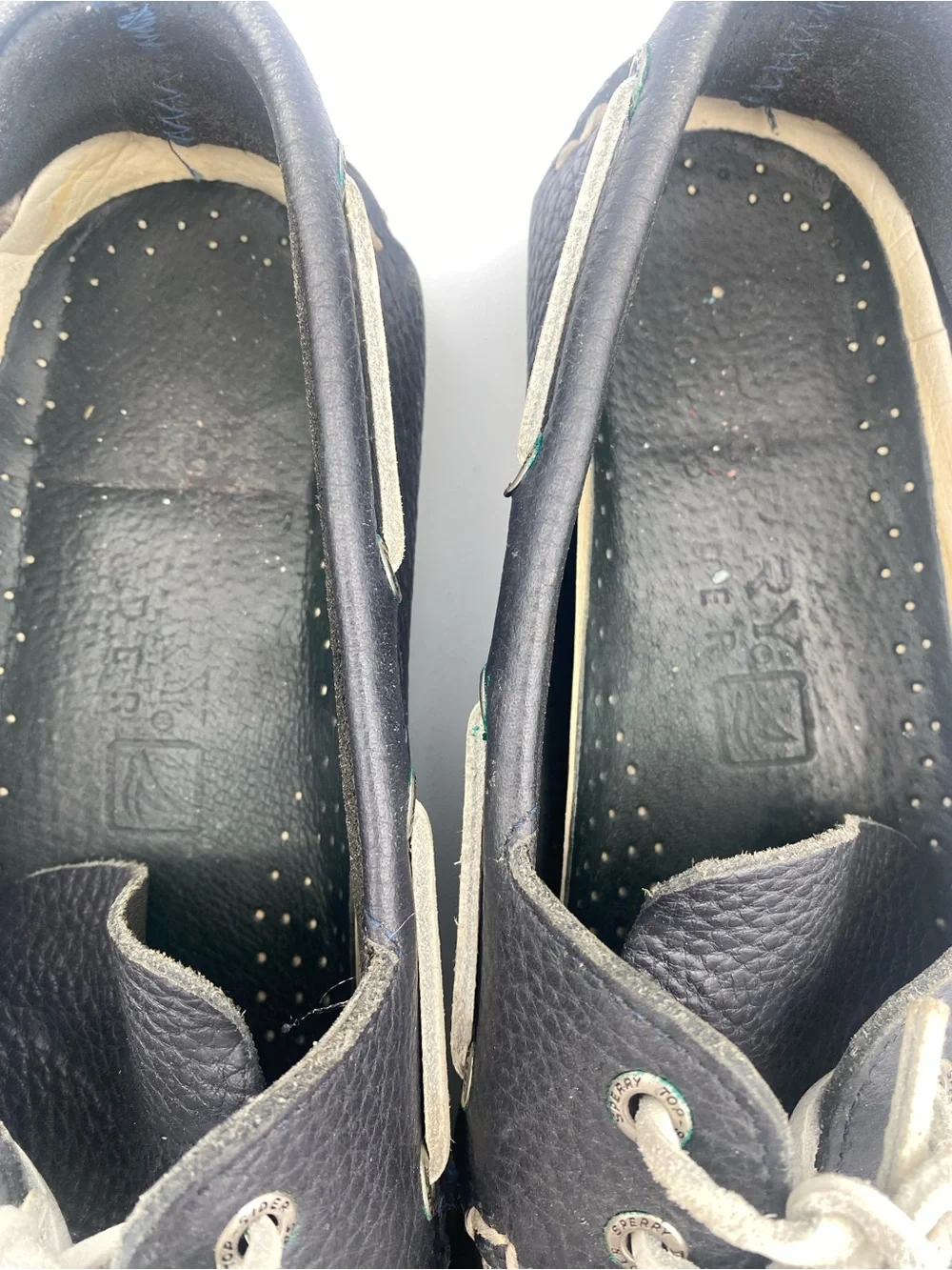 Sperry Dark Brown Leather Boat Shoes with Cream Laces